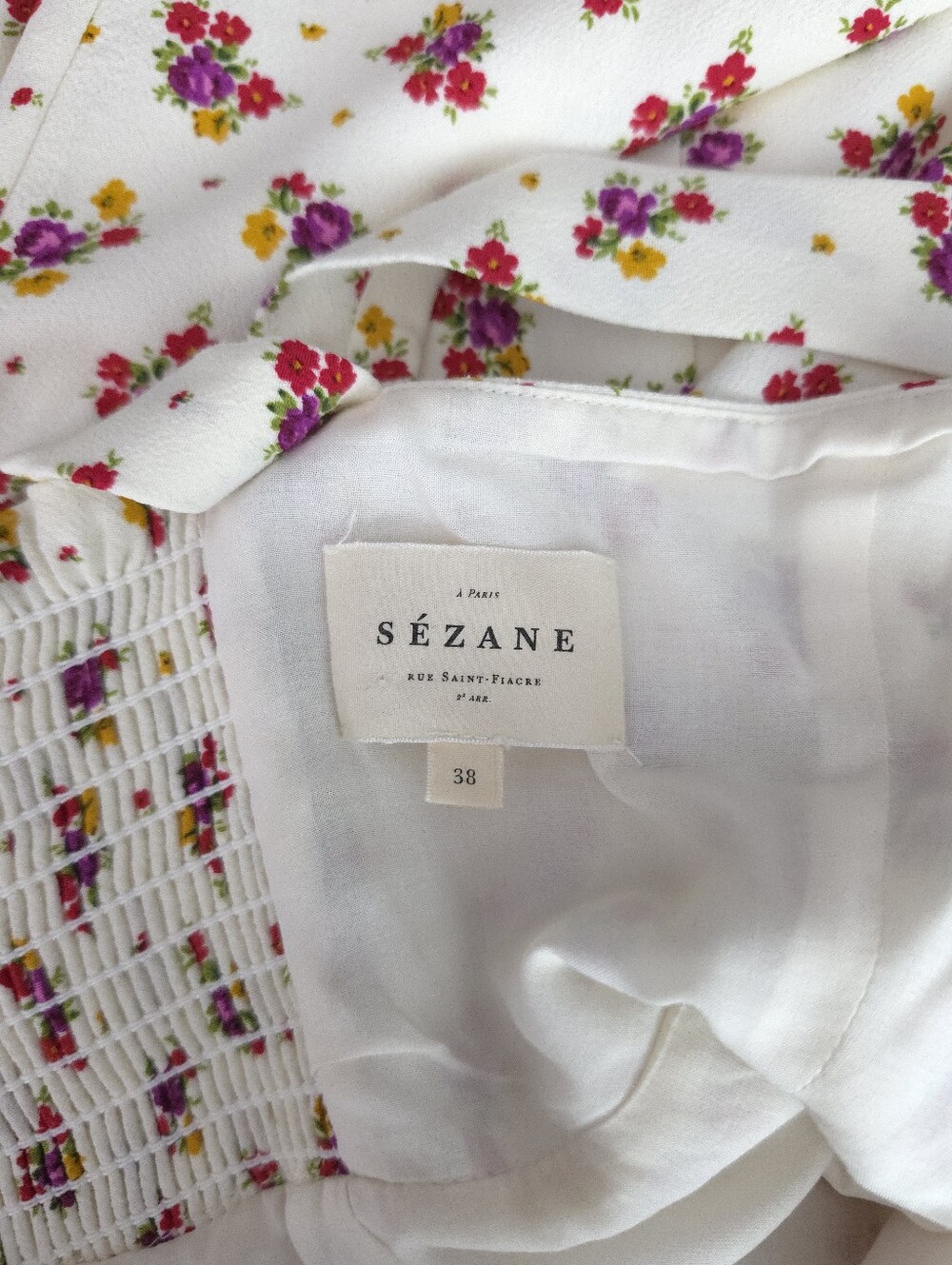 Sézane Salie Robe Mini Dress In Cream Mindy Floral Print Sweetheart Neck Sz 6 - Picture 5 of 10